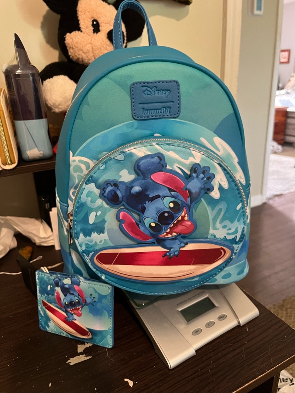 Loungefly Kids Blue Stitch Surf Mini Backpack with Matching Wallet